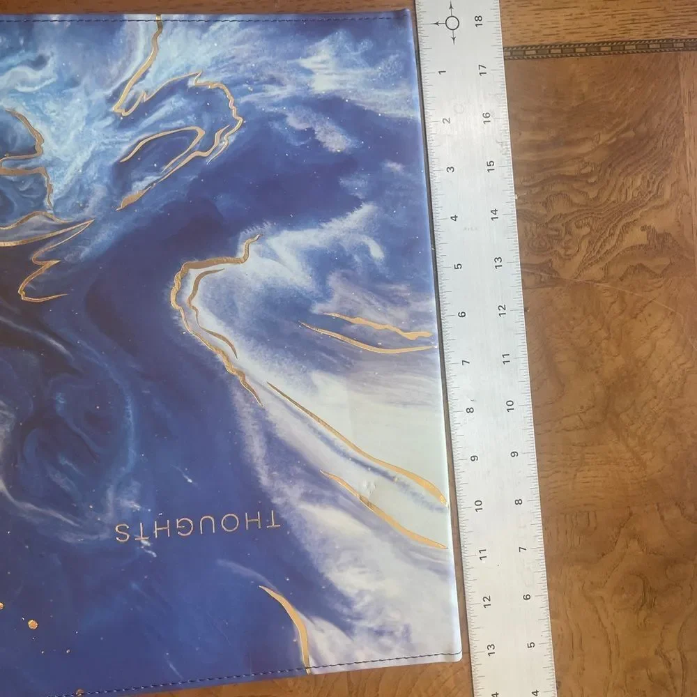 Leather Folder Blue Marble Design Folio with Paper